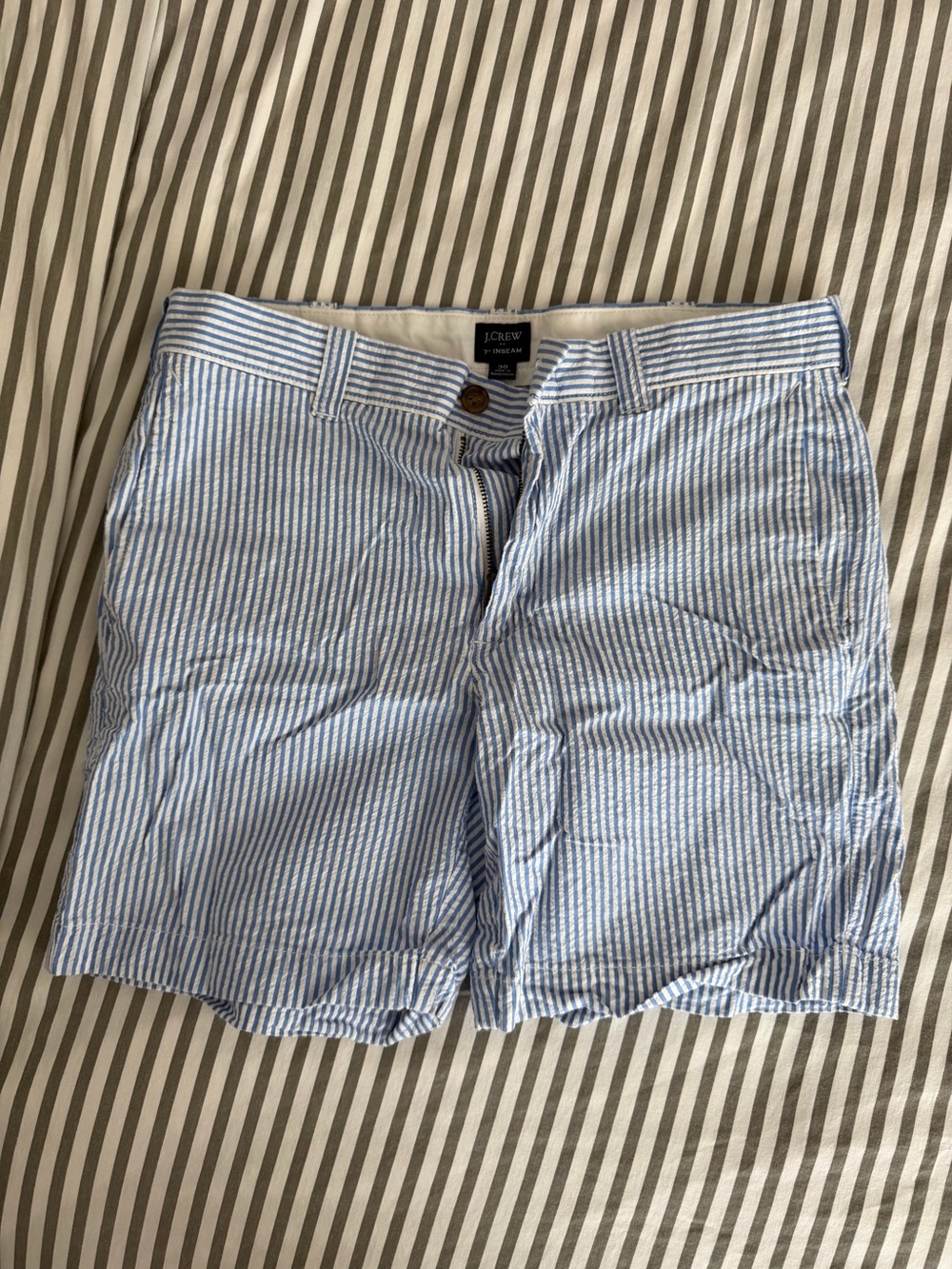 J. Crew Light Blue & White Strip Shorts 7 inch inseam